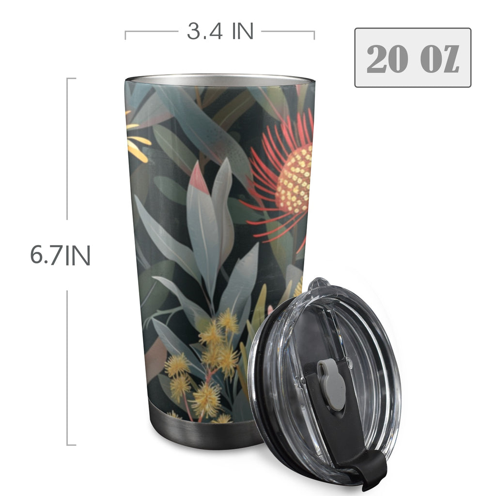 Australian Native Flowers - 20oz Mobile Tumbler with Lid (Black Lock) 20oz Travel Mug Plants Printed Offshore