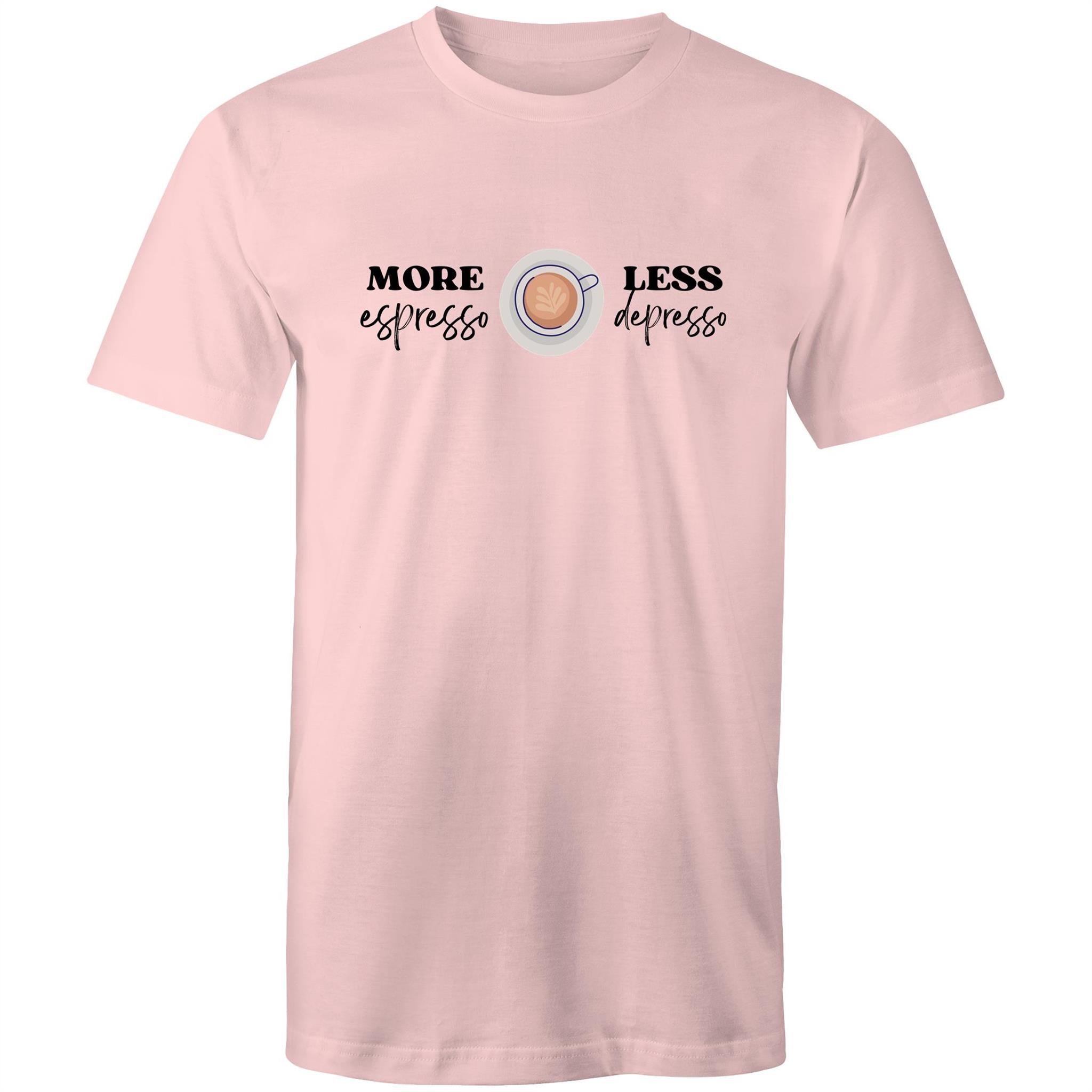 More Espresso Less Depresso - Mens T-Shirt Pink Mens T-shirt Coffee Printed In Australia
