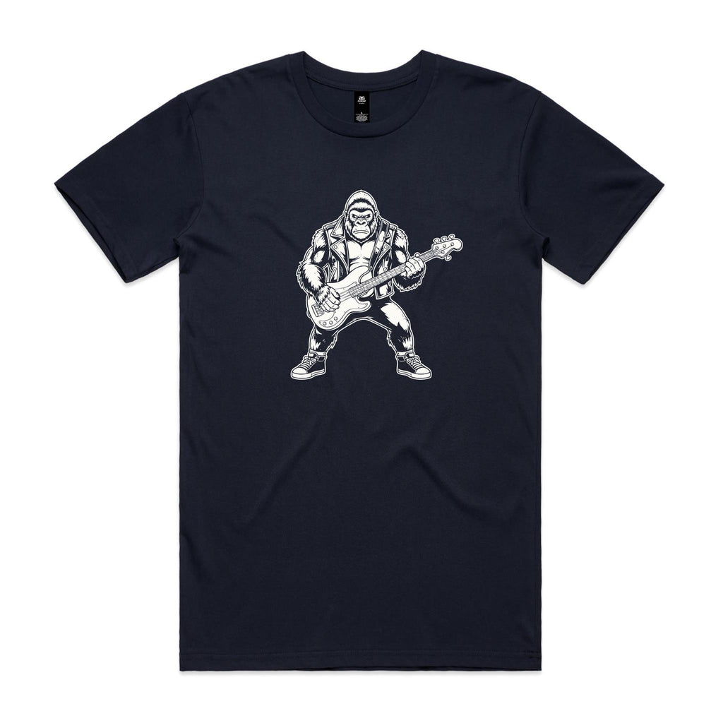 Gorilla Bass Player Men's AS Colour T-shirt Navy Mens T-shirt animal Music Printed In Australia