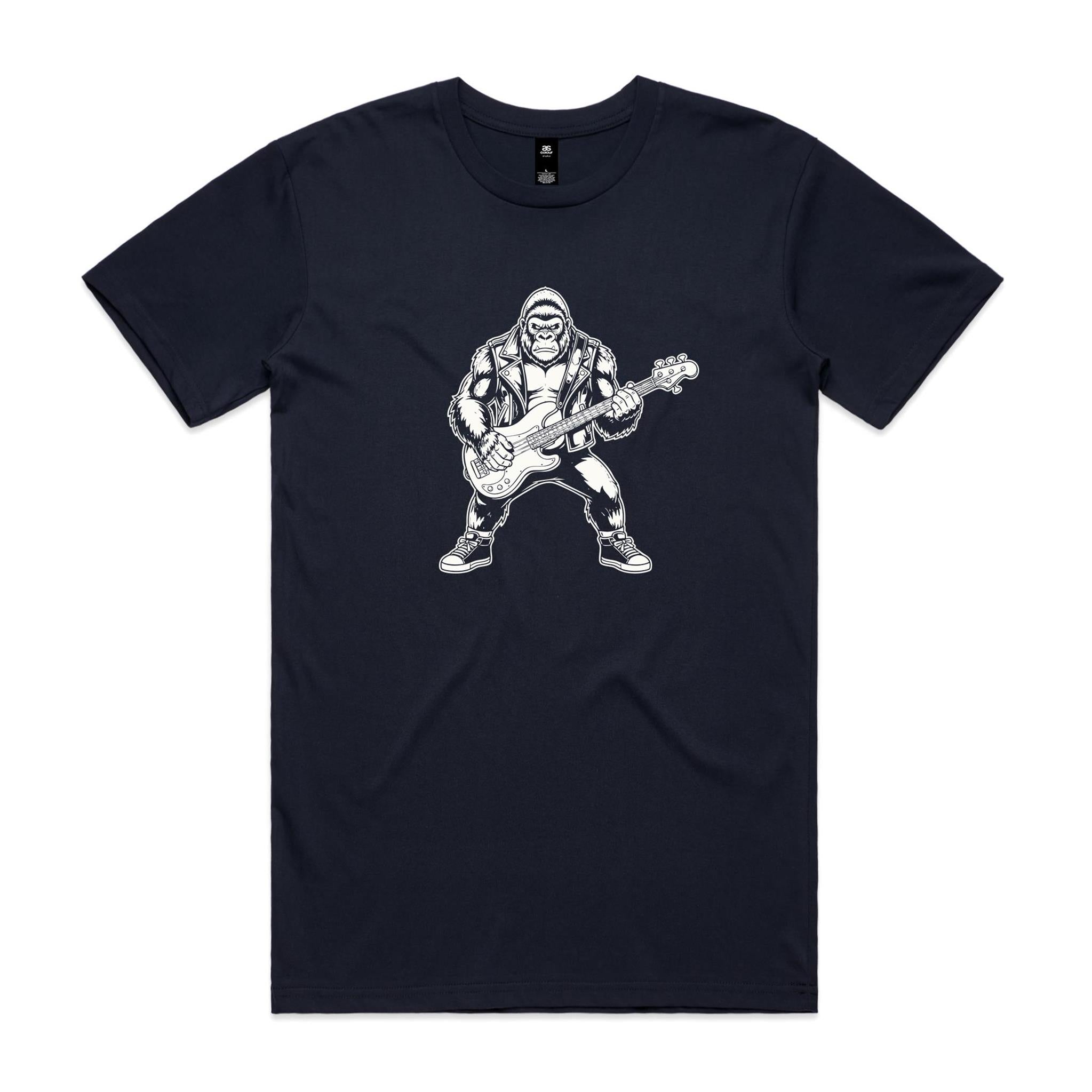 Gorilla Bass Player - Men's AS Colour T-shirt Navy Mens T-shirt animal Music Printed In Australia