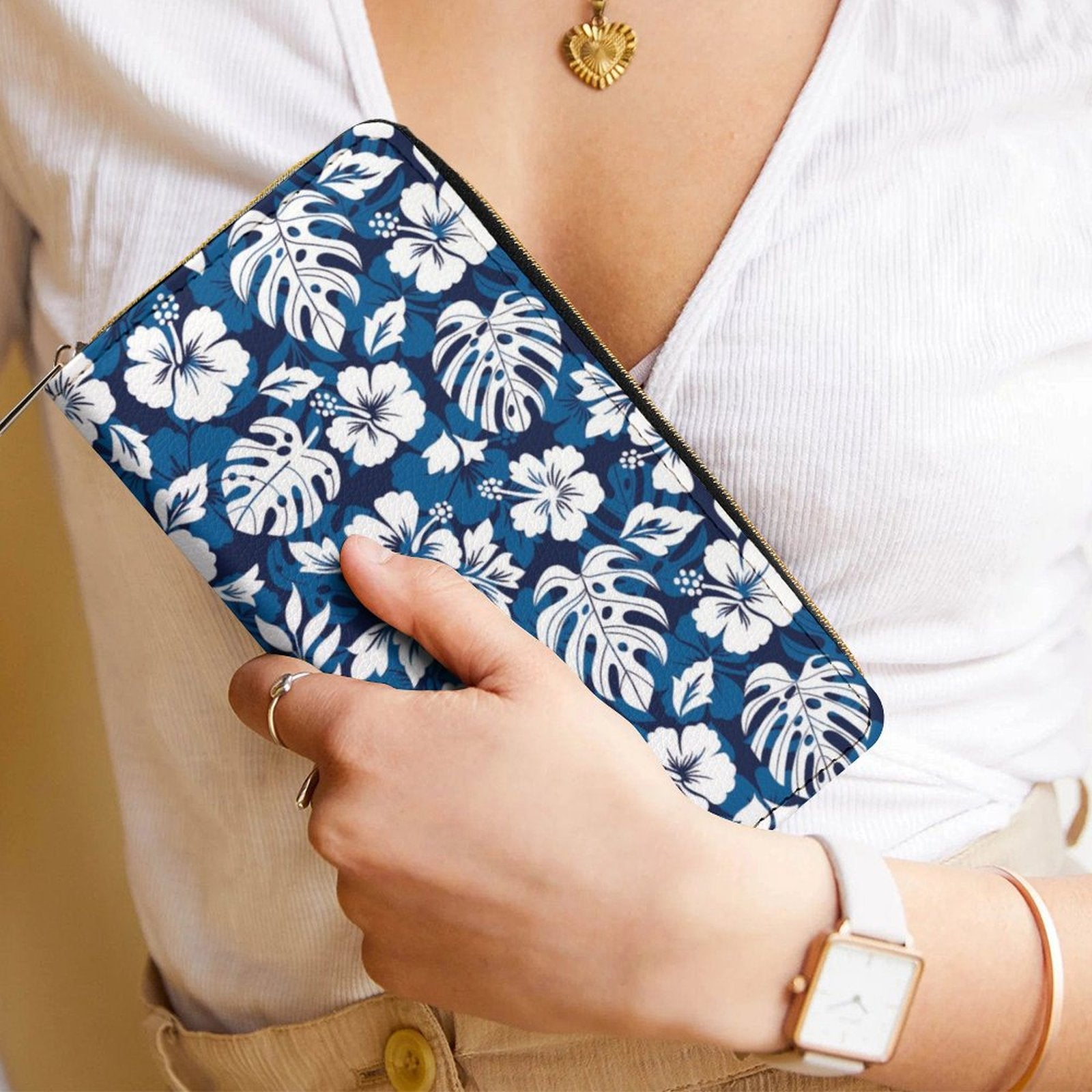 Blue Hawaiian Flower -  PU Leather Wallet