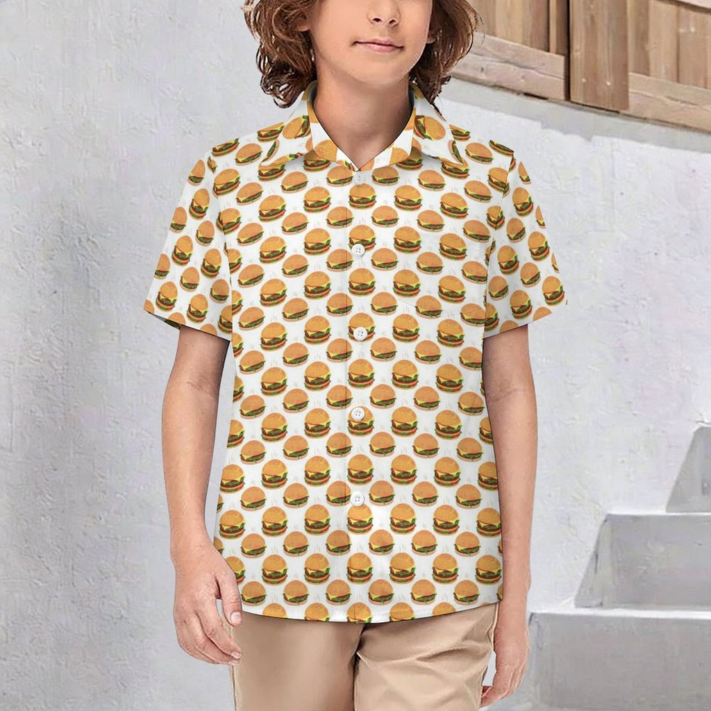 Hamburgers Kids Youth Short Sleeve Button Up Shirt