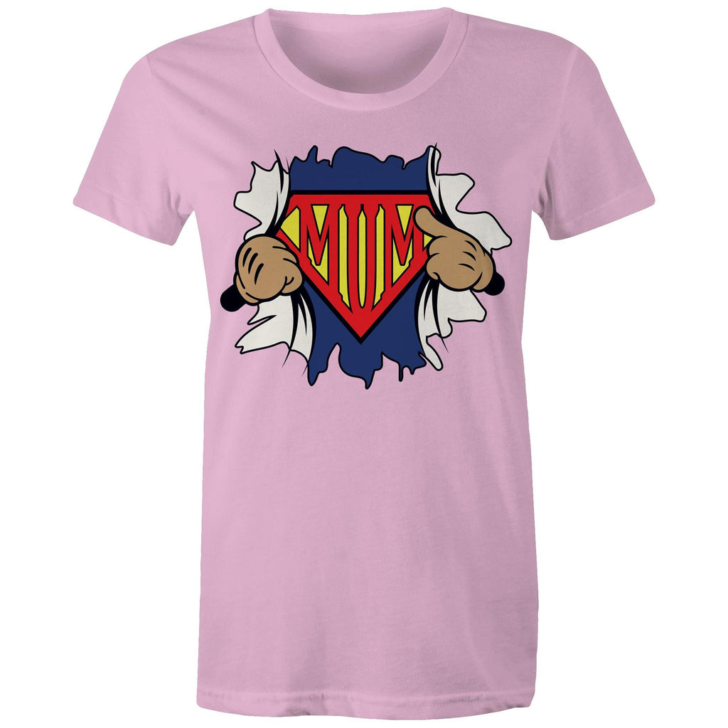 Super Mum - Womens T-shirt Pink Womens T-shirt comic Mum Printed In Australia