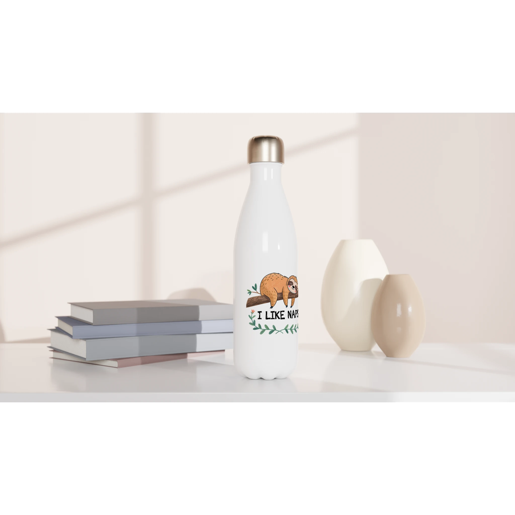 Sloth, I Like Naps - White 17oz Stainless Steel Water Bottle White Water Bottle animal Globally Fulfilled