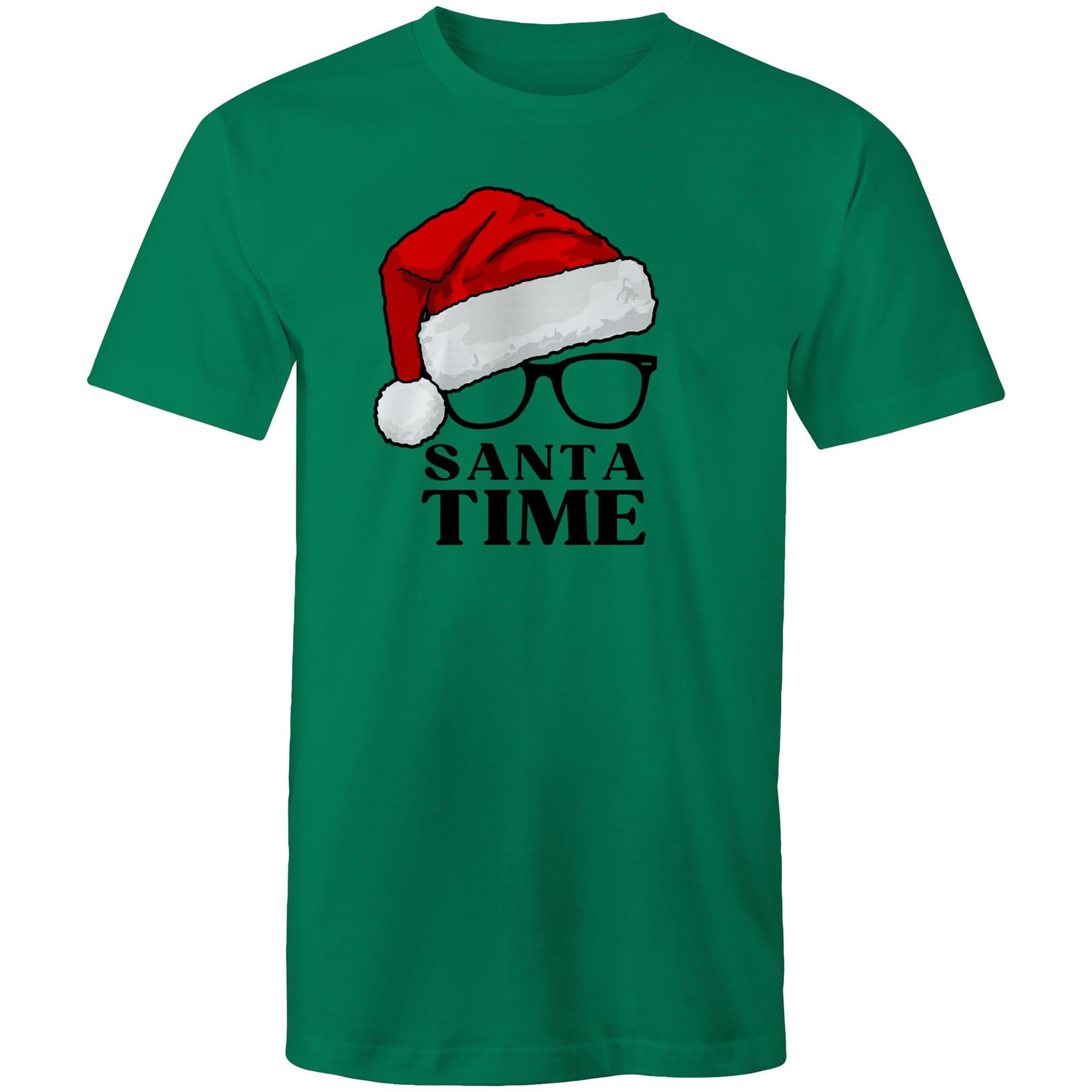 Santa Time - Mens T-Shirt Kelly Green Mens Christmas T-shirt Christmas Printed In Australia