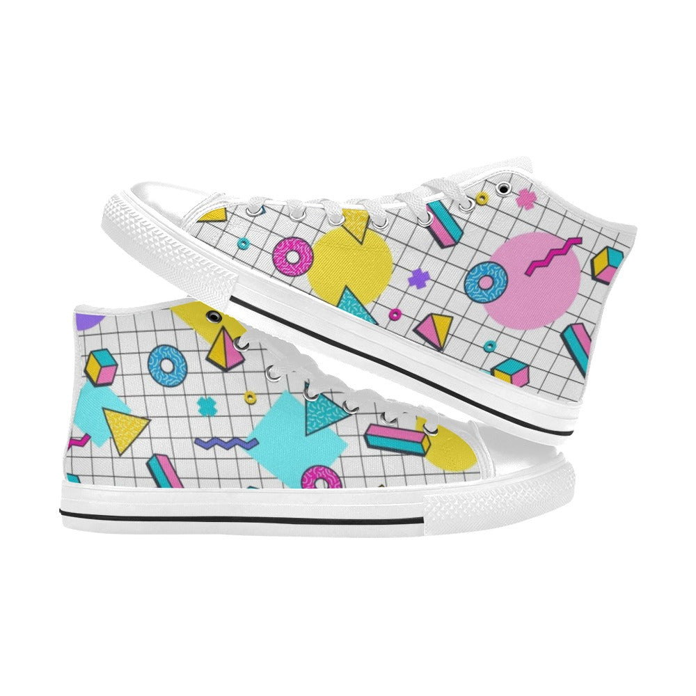 80's Grid - Kids' High Top Canvas Shoes