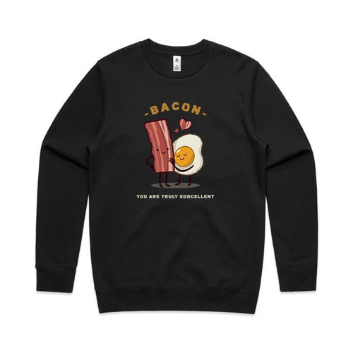 Bacon, You Are Truly Eggcellent - AS Colour Stencil Crew Black Sweatshirt Food Printed In Australia
