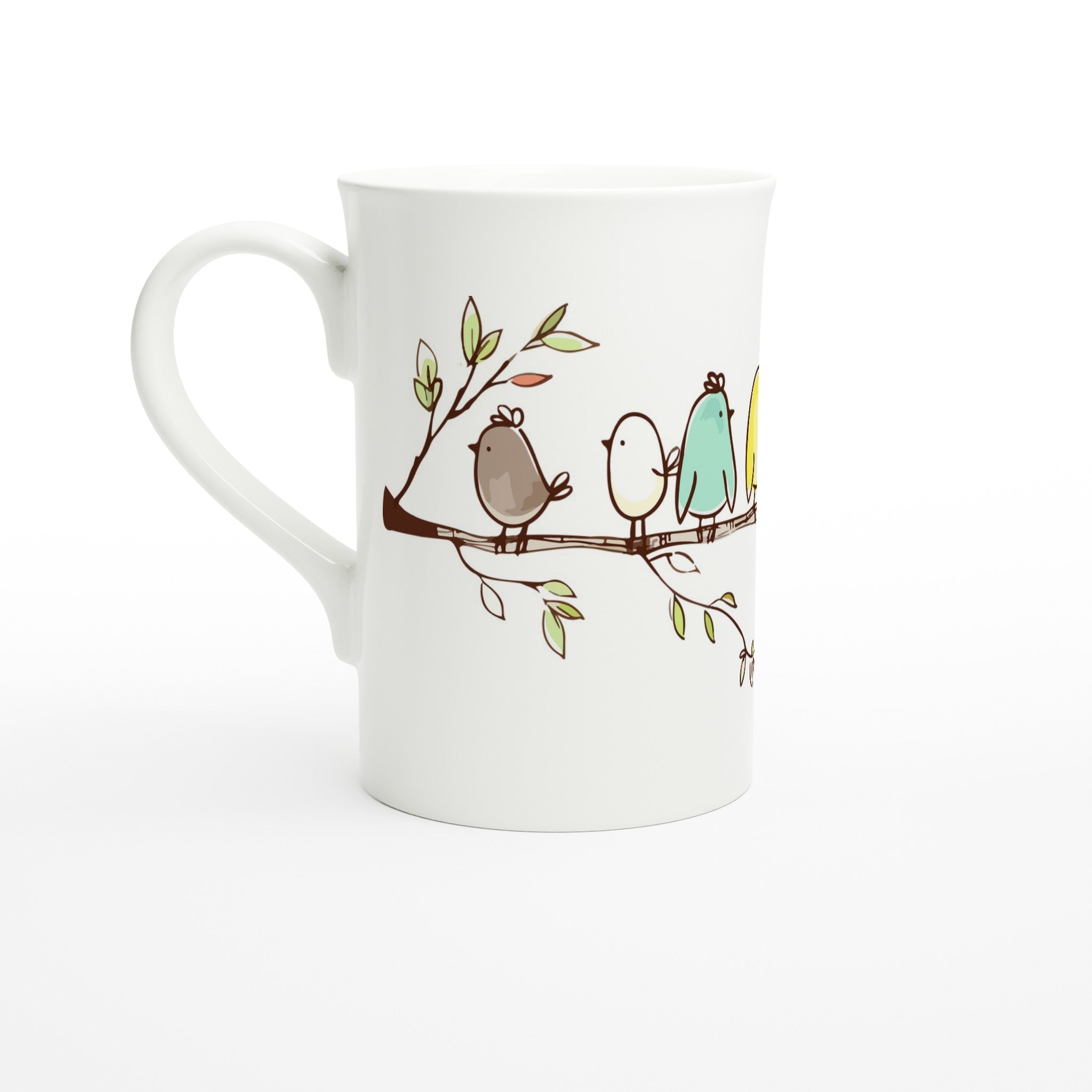 Birds On A Branch - White 10oz Porcelain Slim Mug Default Title Porcelain Mug animal Globally Fulfilled