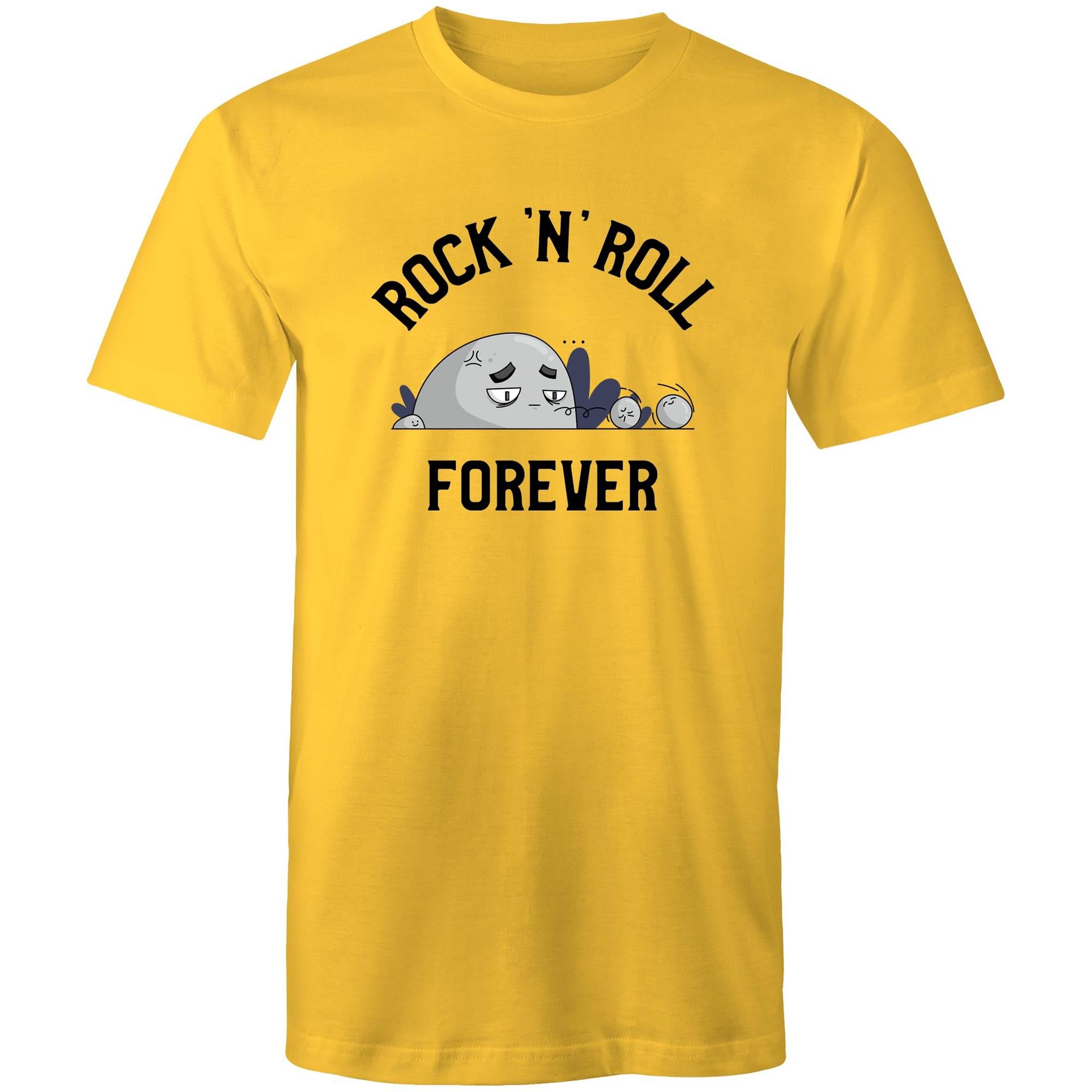 Rock And Roll Forever - Mens T-Shirt Yellow Mens T-shirt Music Printed In Australia
