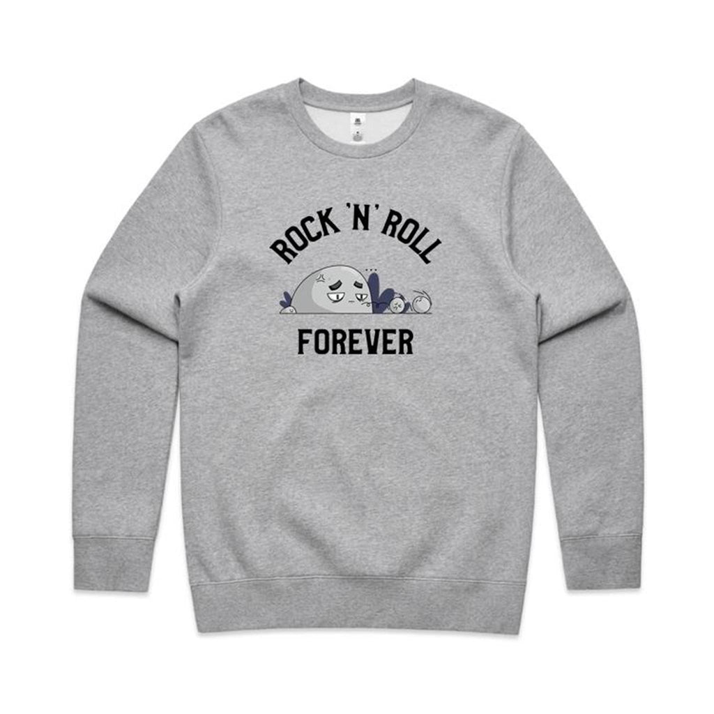 Rock And Roll Forever - AS Colour Stencil Crew Grey Marle Sweatshirt Music Printed In Australia