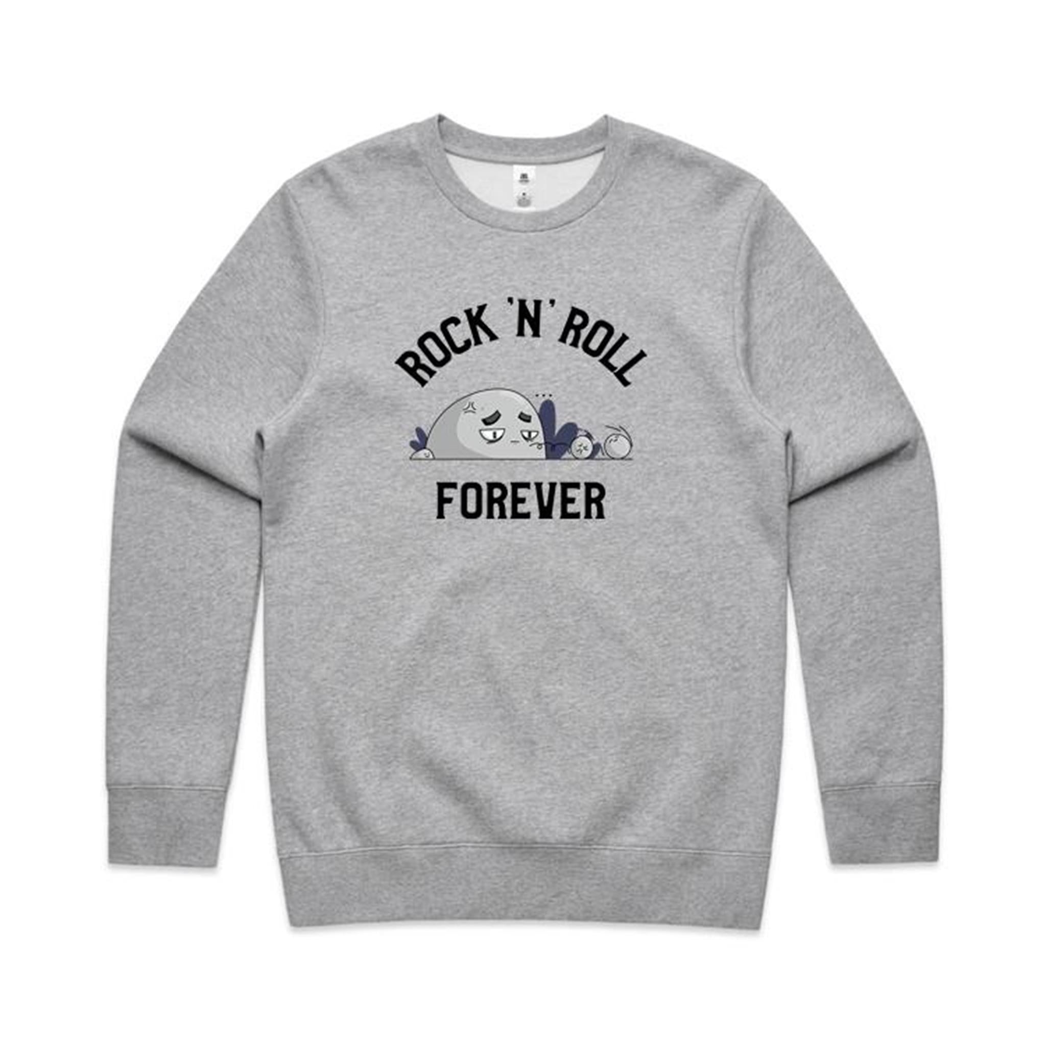 Rock And Roll Forever - AS Colour Stencil Crew Grey Marle Sweatshirt Music Printed In Australia