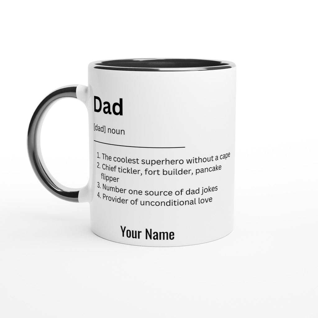 Personalised - Dad Definition - White 11oz Ceramic Mug with Color Inside Ceramic Black Personalised 11oz Mug Customise Dad Globally Fulfilled Name Personalise