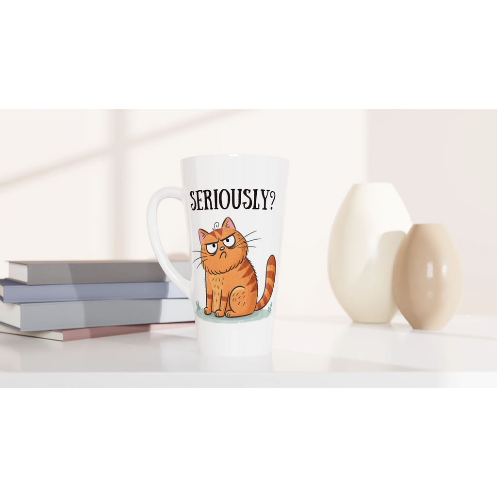 Cat Seriously? - White Latte 17oz Ceramic Mug Latte Mug animal Globally Fulfilled