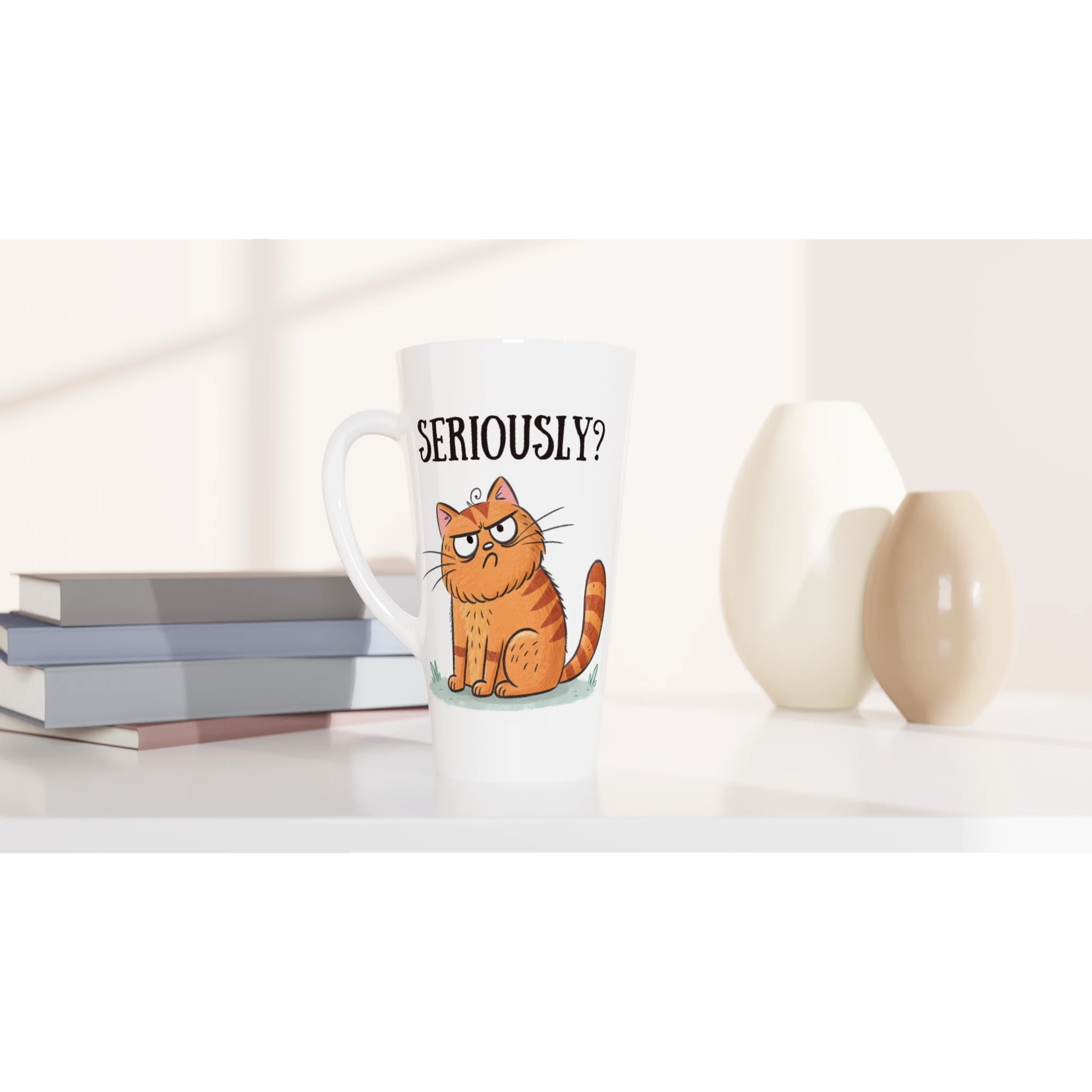 Cat Seriously? - White Latte 17oz Ceramic Mug Latte Mug animal Globally Fulfilled