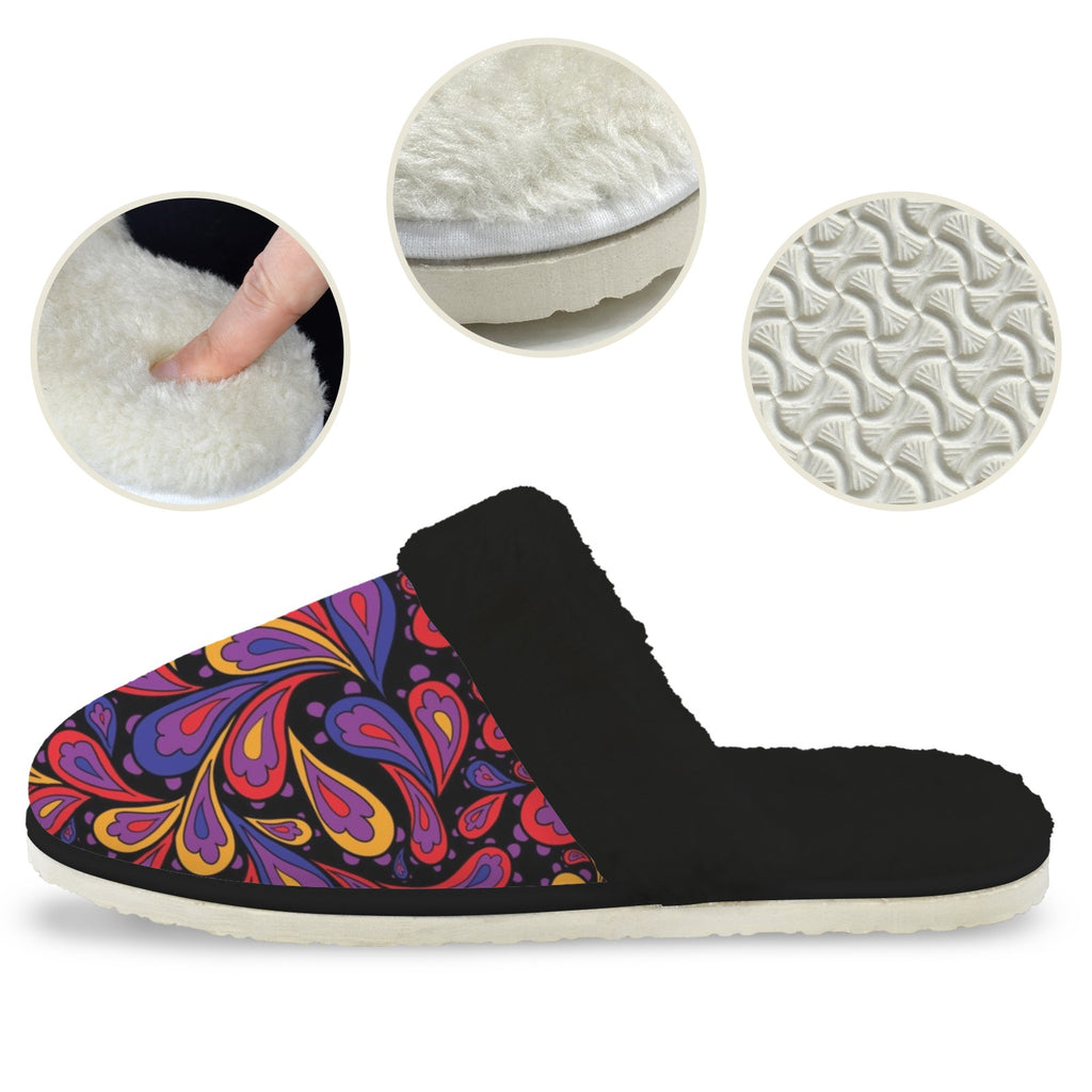 Paisley Swirl Women's Fur Trim Thick-Sole Indoor Slippers Women's Fur Trimmed Slippers Printed Offshore