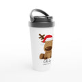 Oh Deer, Christmas Is Here White 15oz Stainless Steel Travel Mug Default Title Christmas Travel Mug Christmas Globally Fulfilled