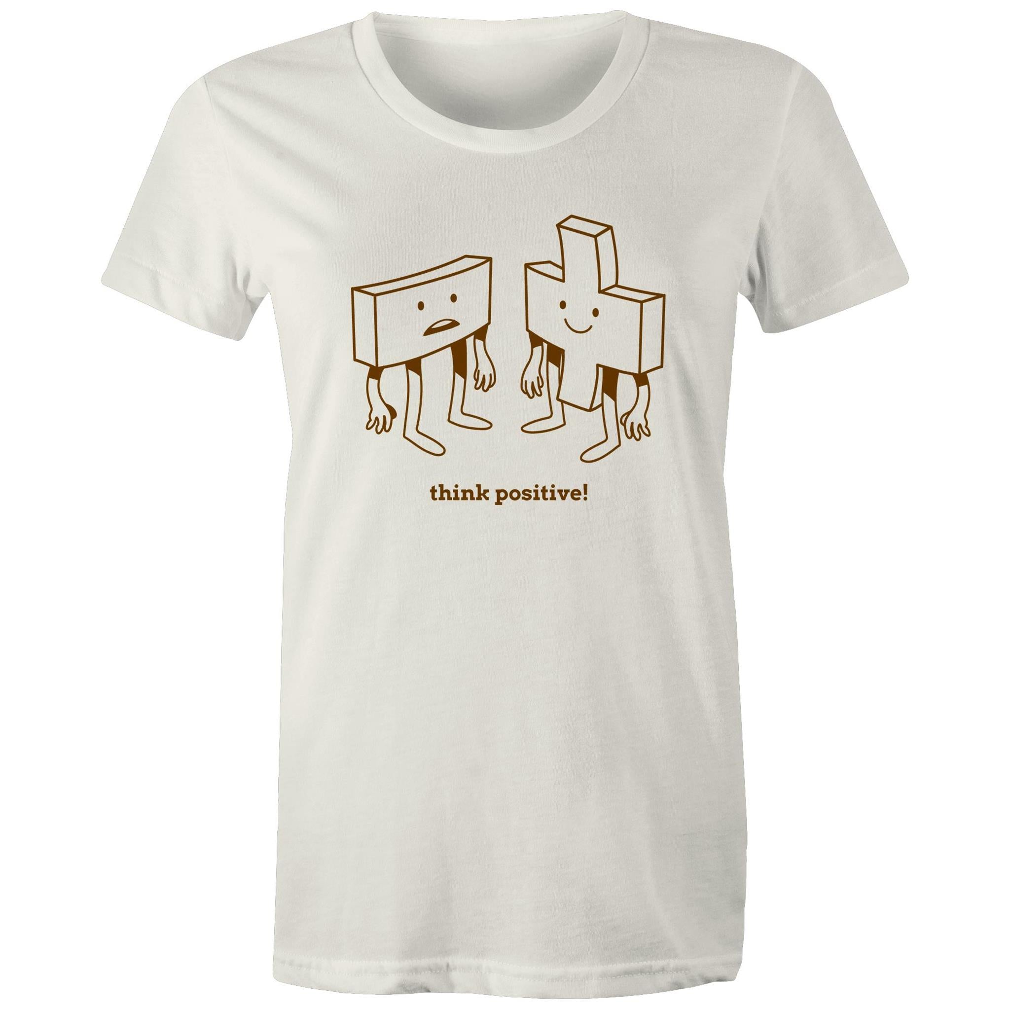 Think Positive, Maths - Womens T-shirt Natural Womens T-shirt Maths Positivity Printed In Australia