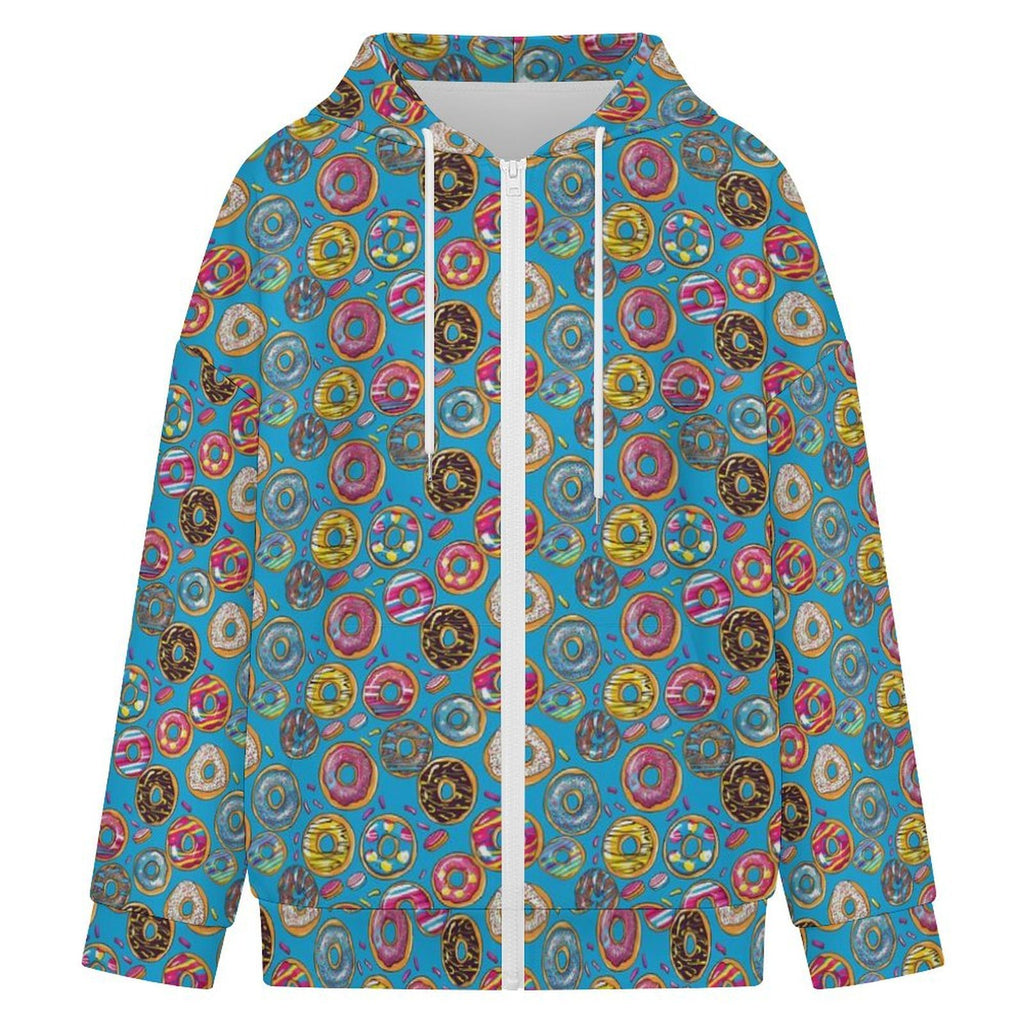 Doughnuts On Blue Women's Full-Zip Hoodie