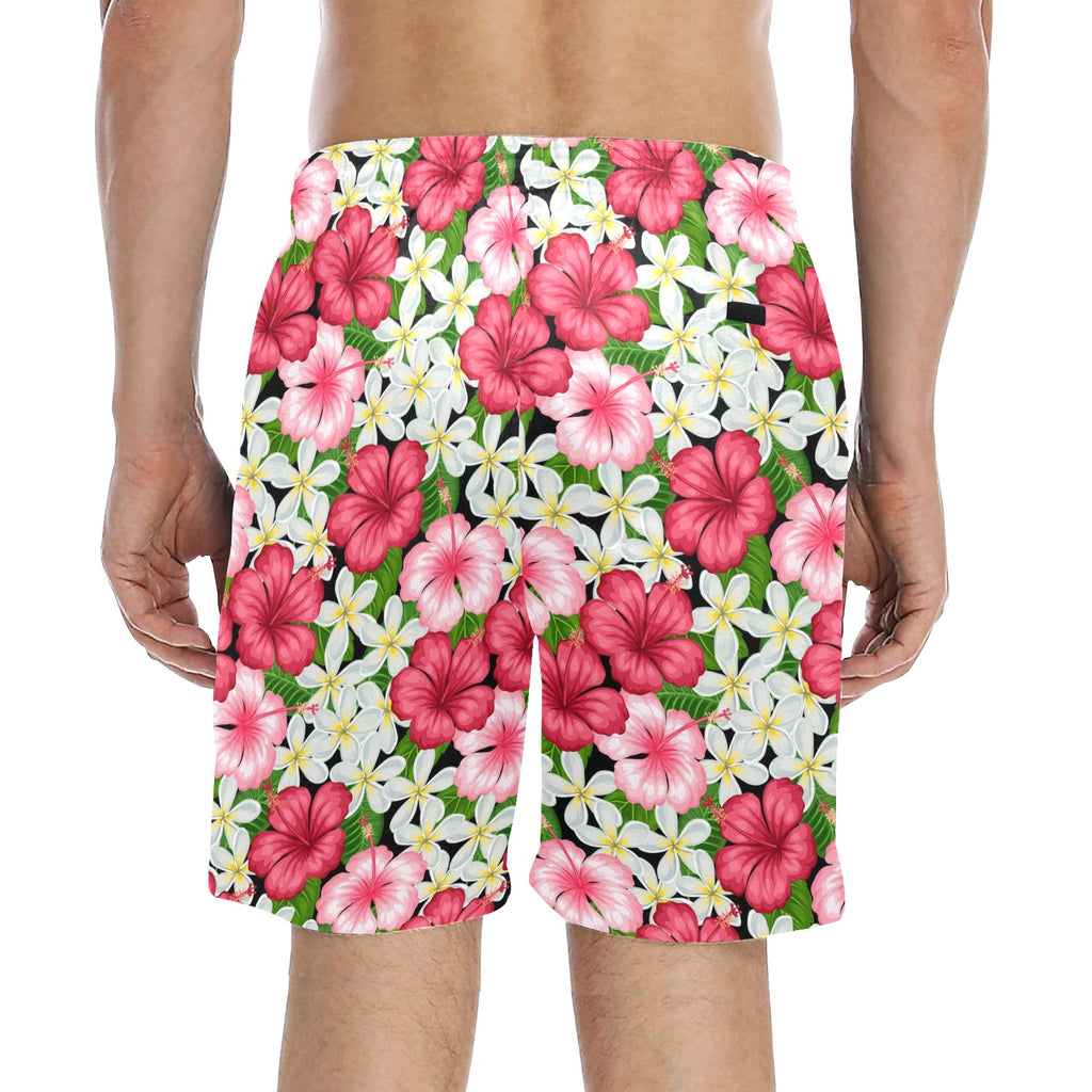 Hibiscus Men's Mid-Length Beach Shorts Men's Mid-Length Beach Shorts Plants Printed Offshore