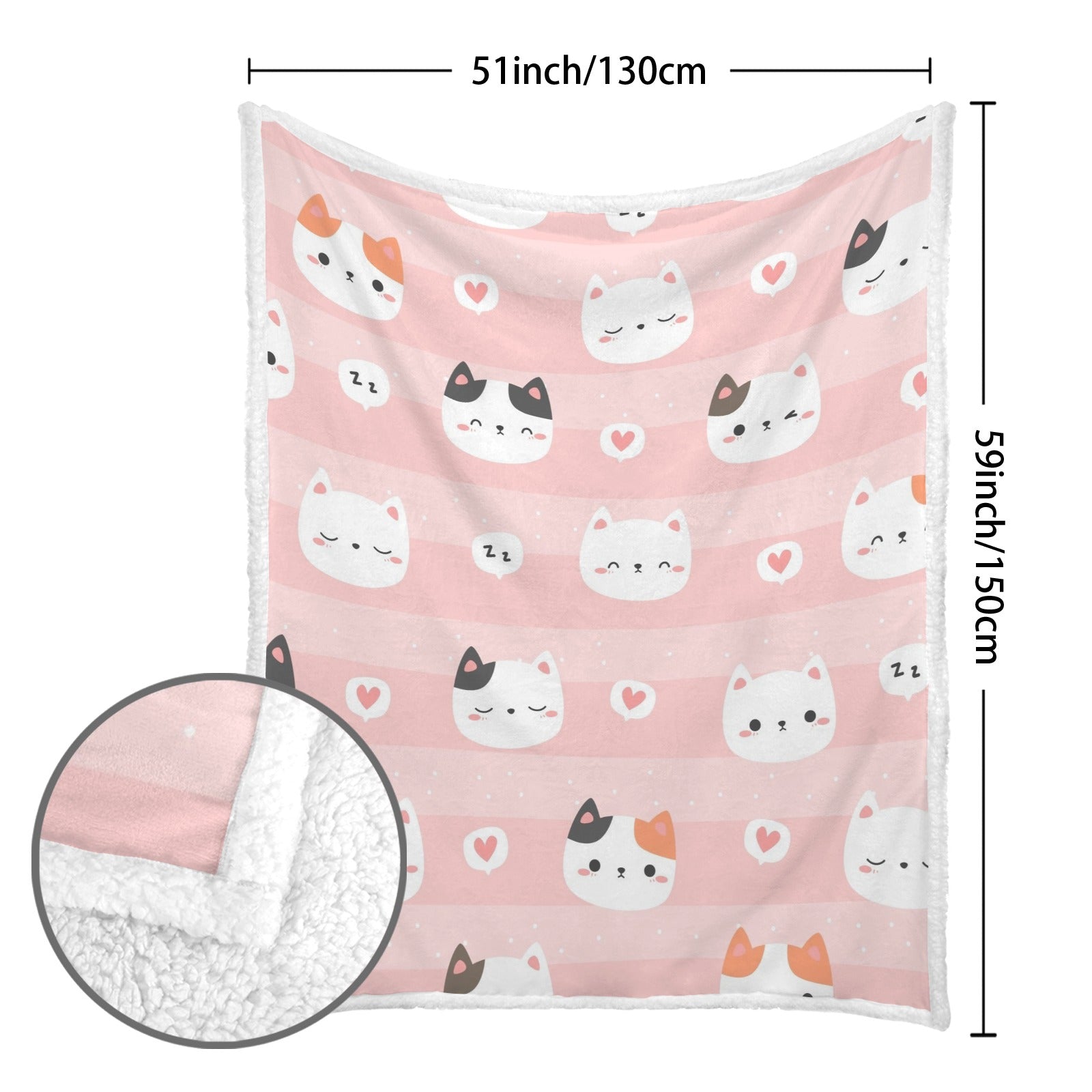Pink Cats - Double-Layer Fleece Blanket 51"x59"