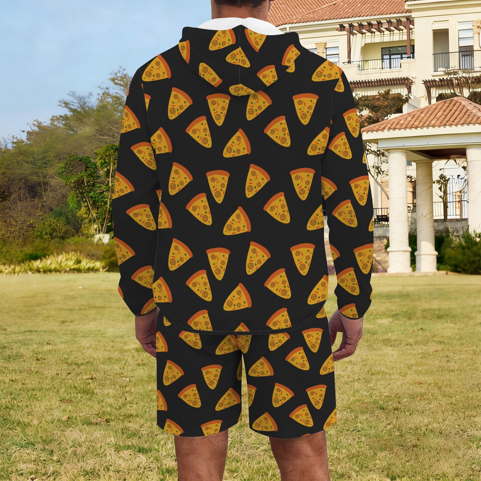 Pizzas Men's Lightweight Sun Hoodie & Shorts Set Men's Lightweight Sun Hoodie & Shorts Food Printed Offshore