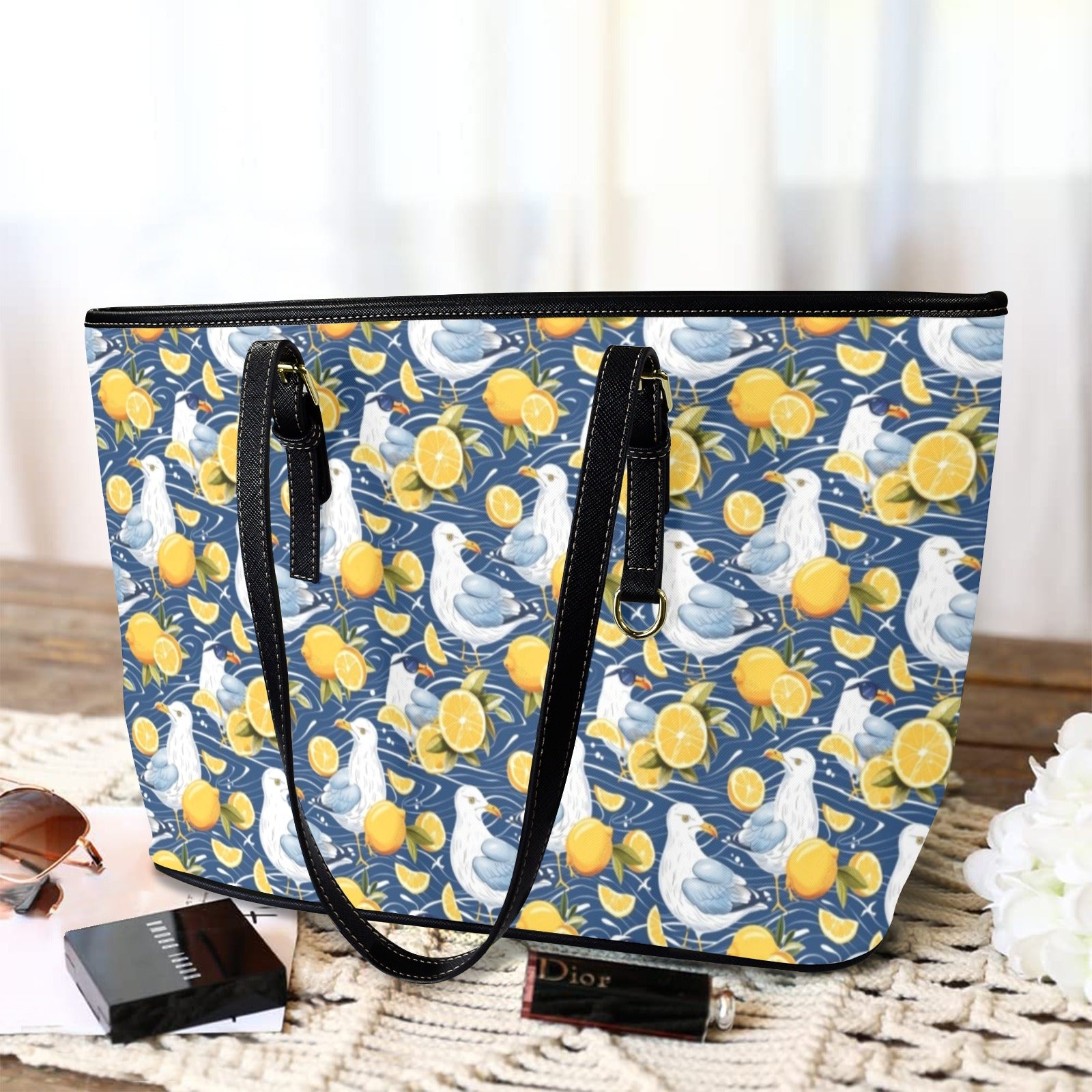 Lemon Seagull PU Leather Tote Bag Large Leather Tote Bag-Large animal Printed Offshore