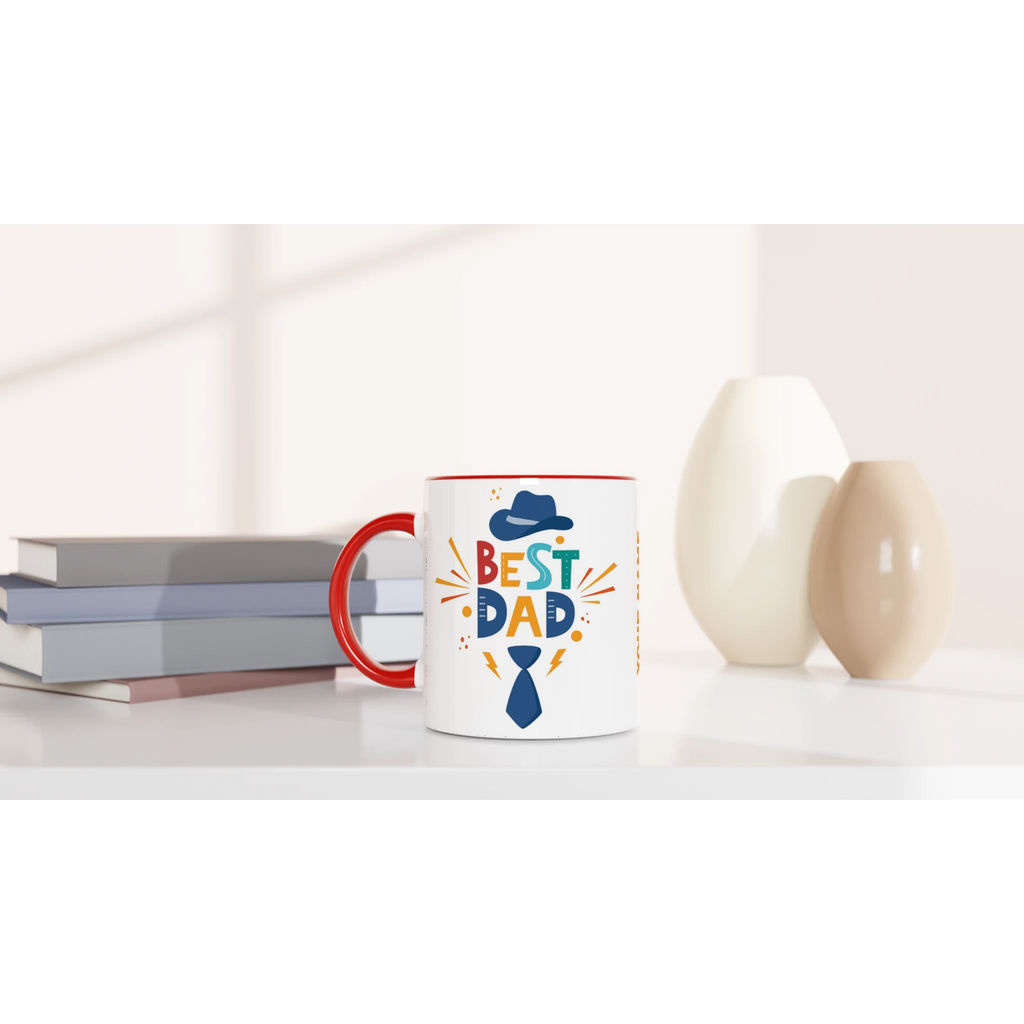 Personalise - Best Dad, Hat And Tie - White 11oz Ceramic Mug Personalised Mug customise Dad Globally Fulfilled personalise