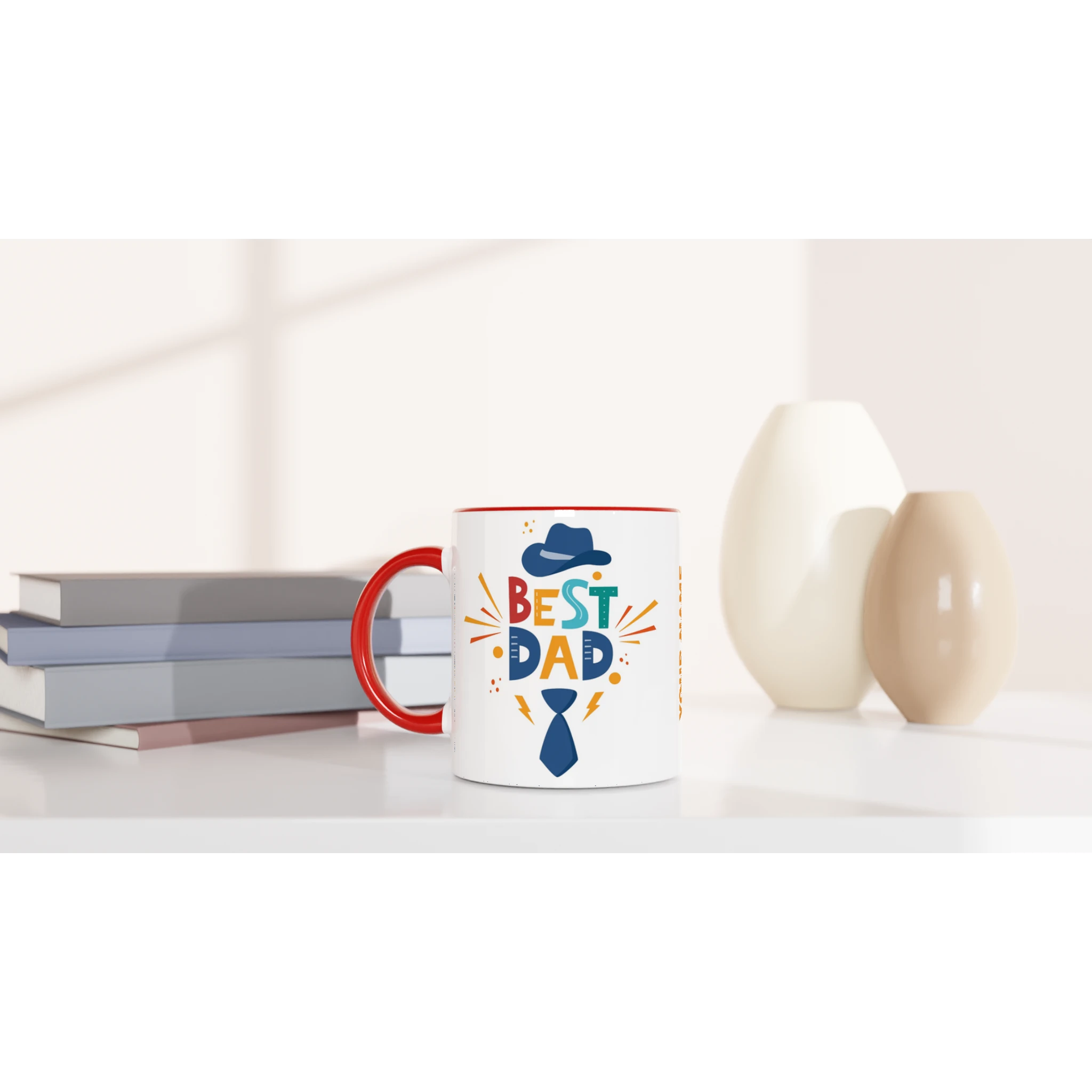 Personalise - Best Dad, Hat And Tie - White 11oz Ceramic Mug Personalised Mug customise Dad Globally Fulfilled personalise