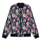 Dark Hawaiian Floral Men's Casual Zip‑Up Bomber Jacket
