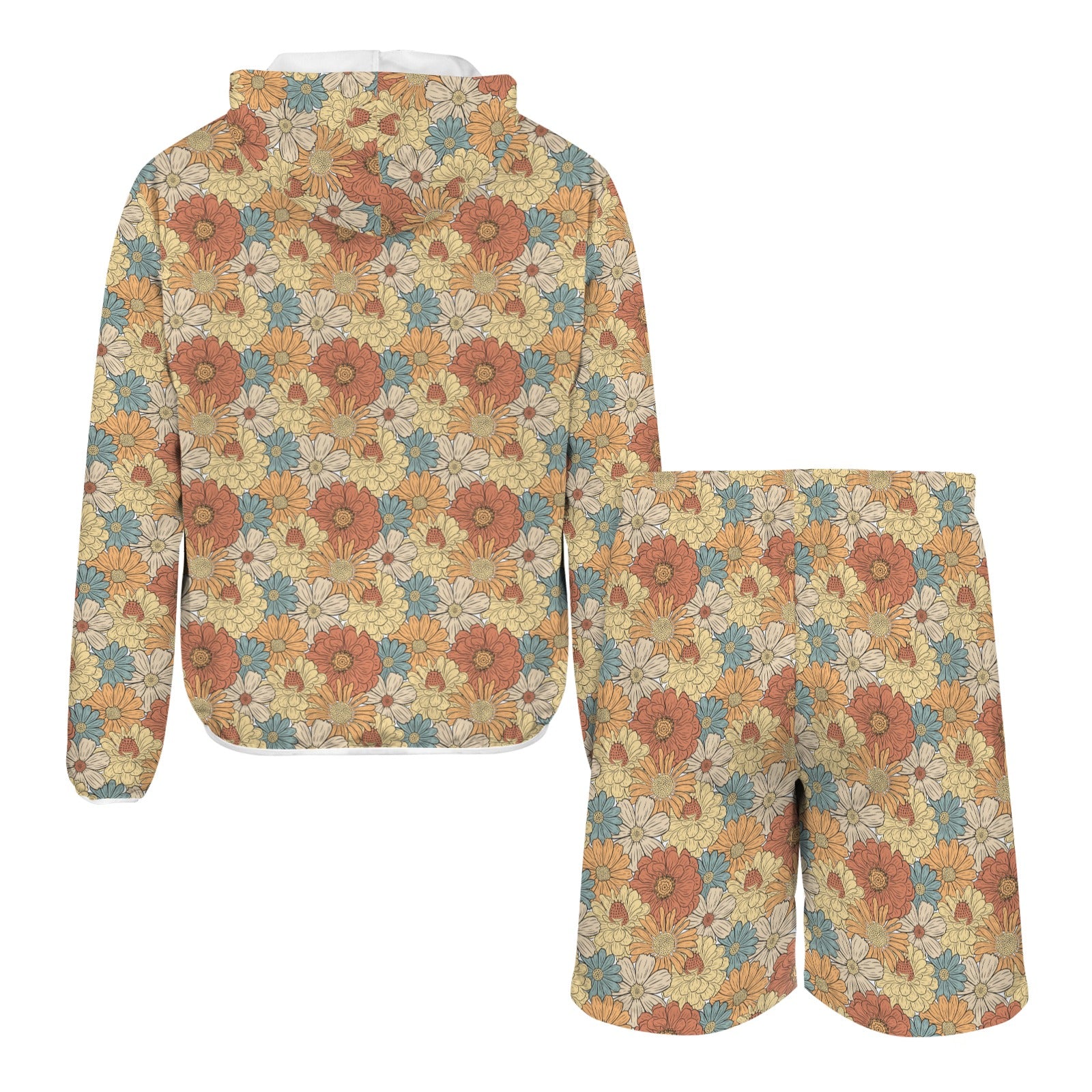 Vintage Retro Floral Men's Lightweight Sun Hoodie & Shorts Set Men's Lightweight Sun Hoodie & Shorts Plants Printed Offshore