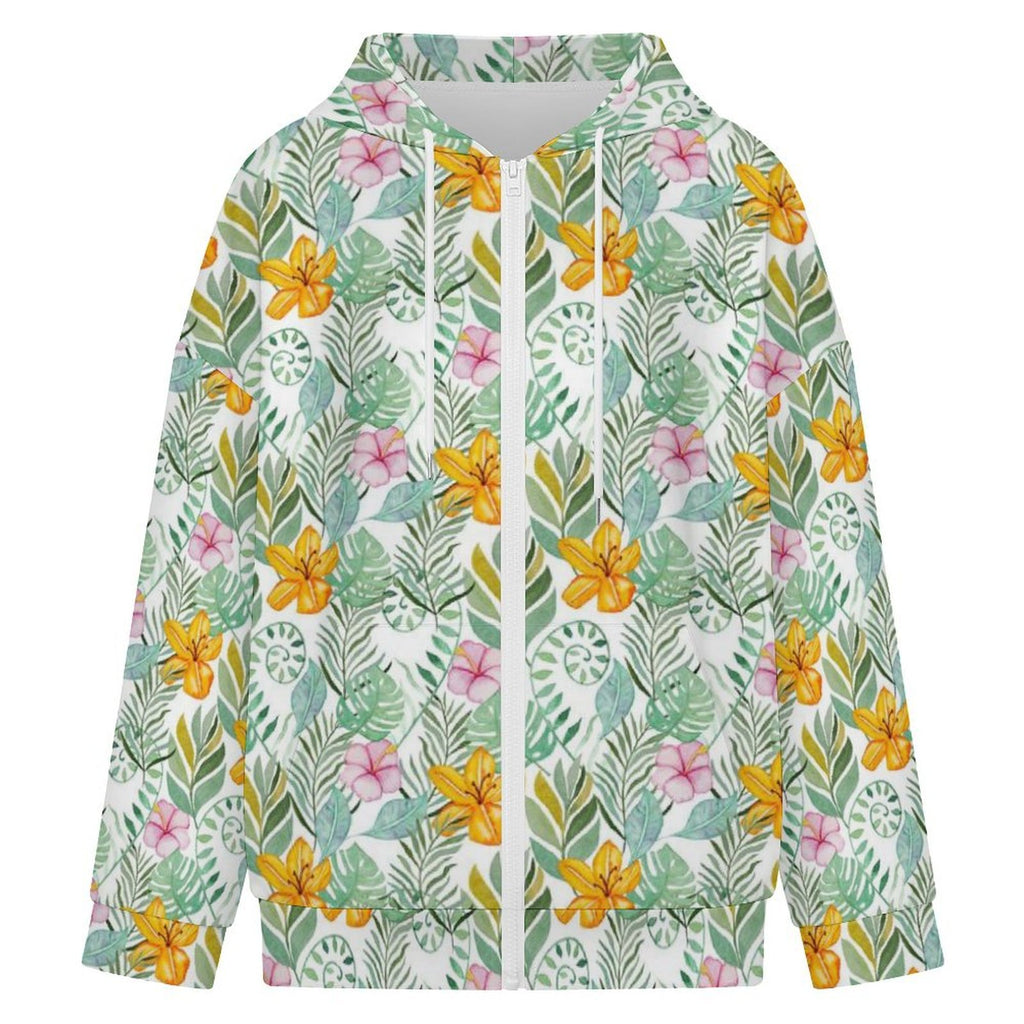 Tropical Flowers And Leaves Women's Full-Zip Hoodie