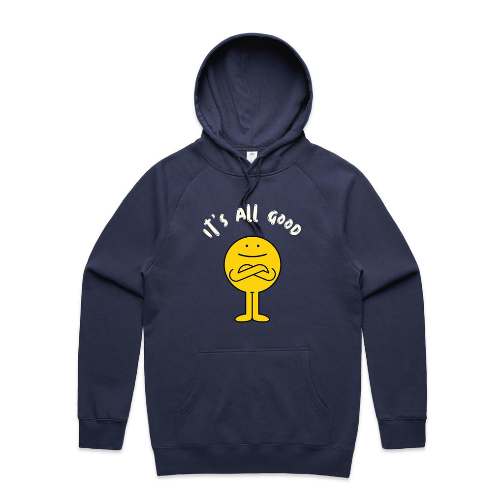 It's All Good - Mens Hoodie Midnight Blue Mens Hoodie Positivity Printed In Australia