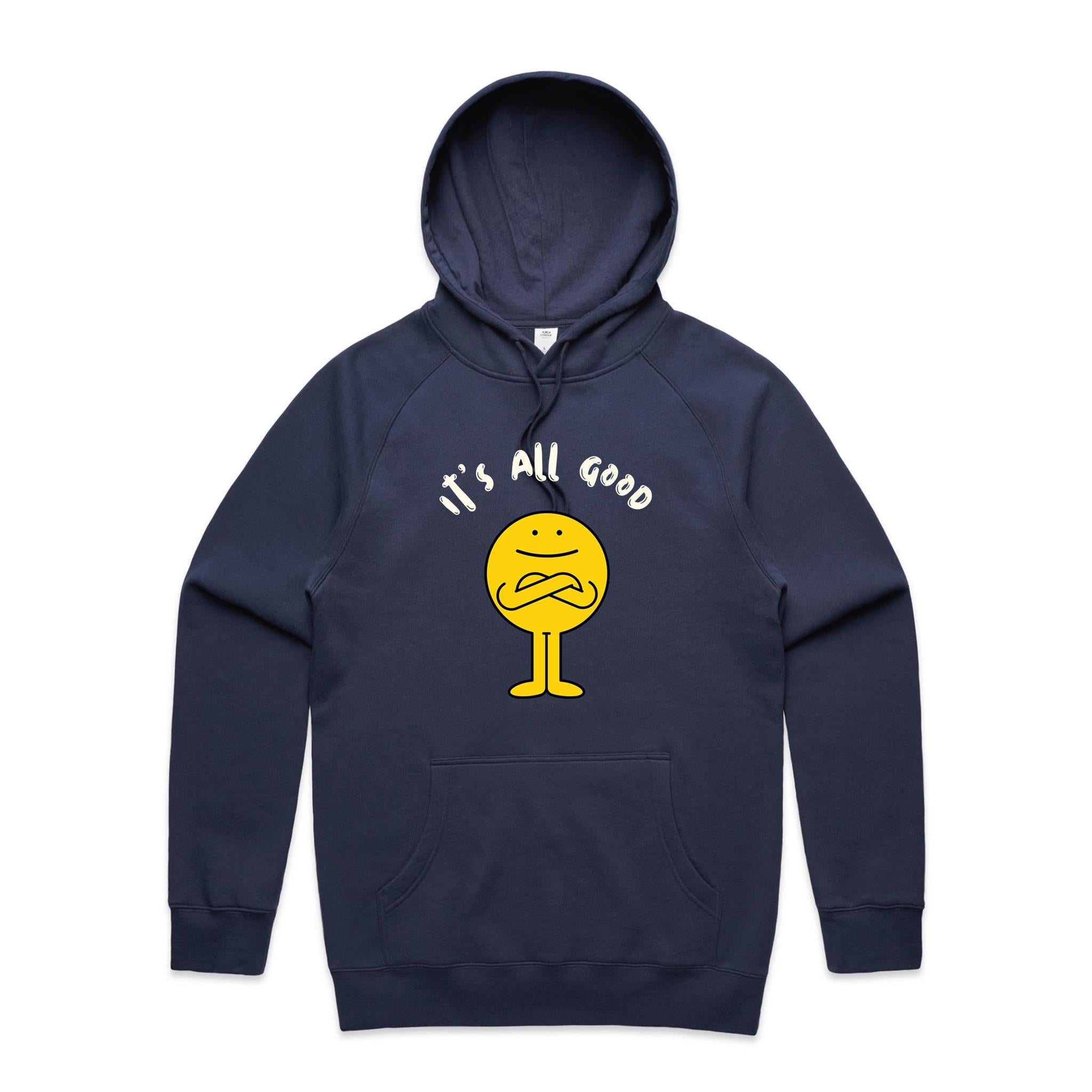It's All Good - Mens Hoodie Midnight Blue Mens Hoodie Positivity Printed In Australia