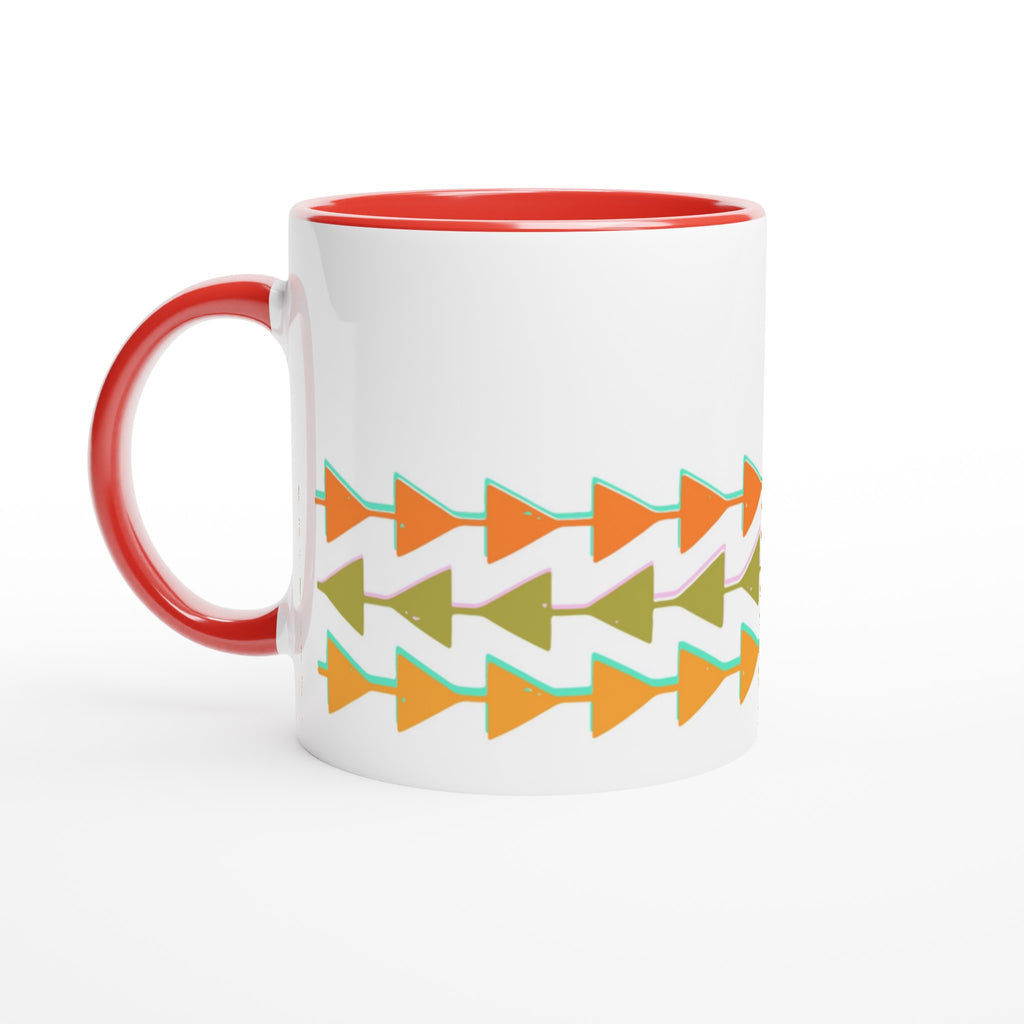 Retro Triangles - White 11oz Ceramic Mug with Colour Inside Ceramic Red Colour 11oz Mug Globally Fulfilled Retro
