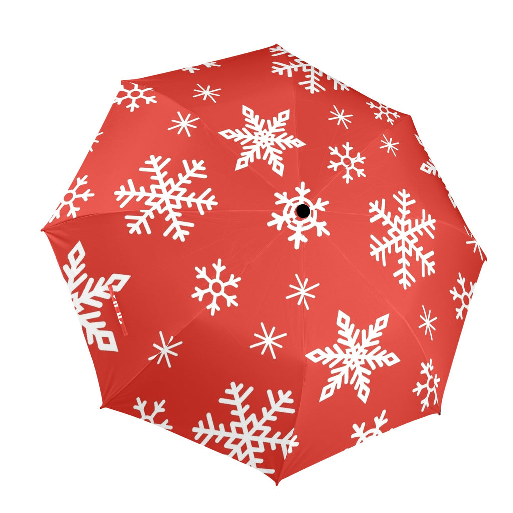 Red Snowflakes, Christmas - Semi-Automatic Foldable Umbrella (Model U12) One Size Semi-Automatic Foldable Umbrella (U12)