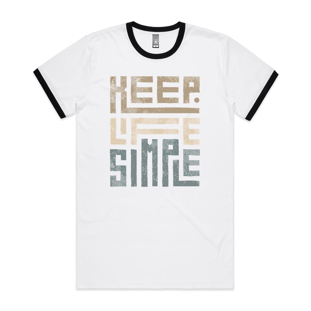 Keep Life Simple - Staple Ringer Tee White Black Ringer T-Shirt Positivity Printed In Australia