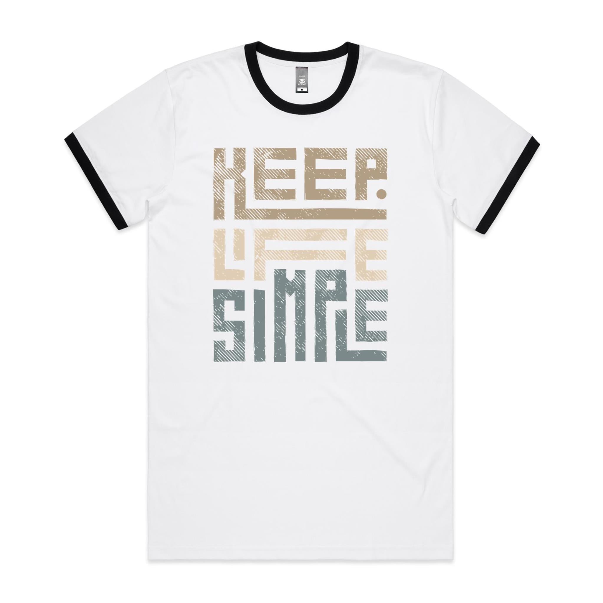 Keep Life Simple - Staple Ringer Tee White Black Ringer T-Shirt Positivity Printed In Australia