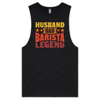 Husband, Dad, Barista, Legend Men's AS Colour Tank Top Black Drop Arm Tank Top Coffee Dad Printed In Australia