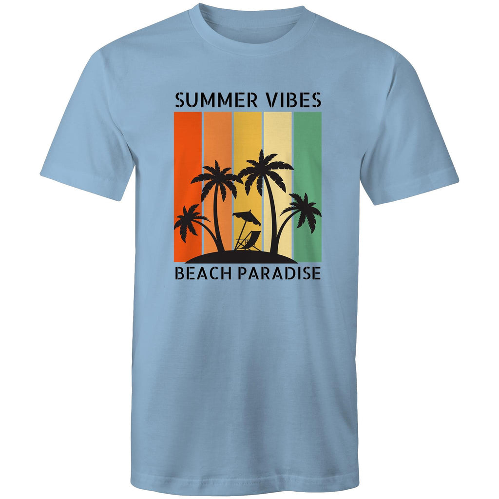 Beach Paradise, Summer Vibes - Mens T-Shirt Carolina Blue Mens T-shirt Printed In Australia Summer Surf