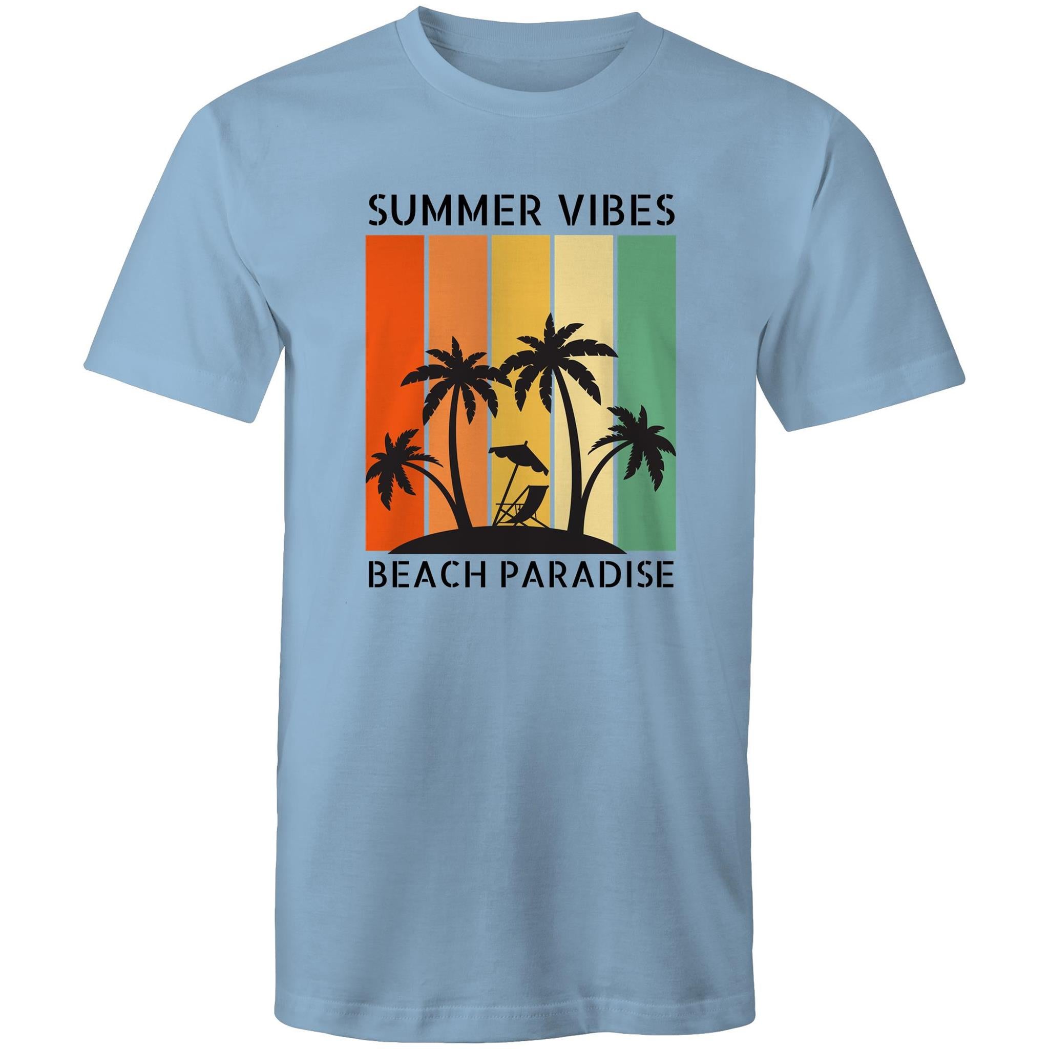 Beach Paradise, Summer Vibes - Mens T-Shirt Carolina Blue Mens T-shirt Printed In Australia Summer Surf