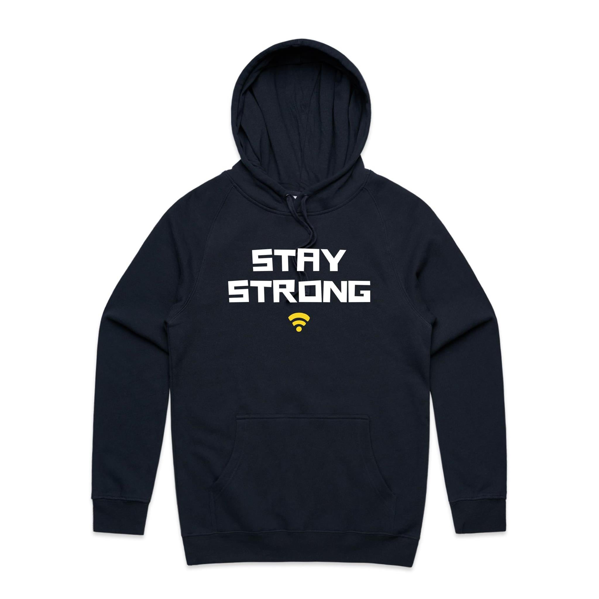 Stay Strong, WIFI - Mens Hoodie Navy Mens Hoodie Printed In Australia Tech