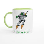 Alien, We Come In Peace - White 11oz Ceramic Mug with Colour Inside Ceramic Green Colour 11oz Mug funny Globally Fulfilled Sci Fi