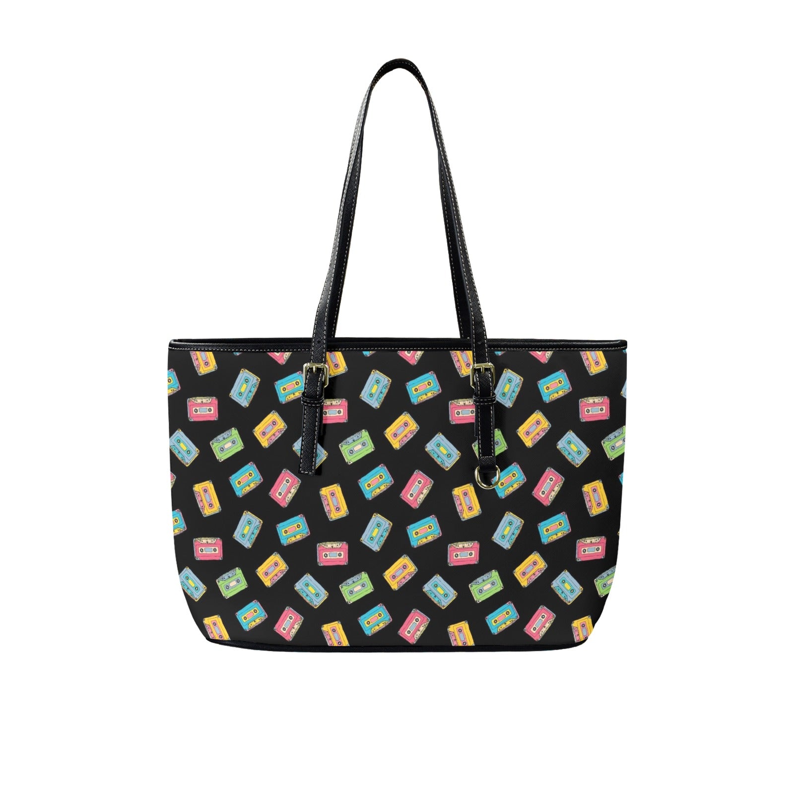 Colourful Cassettes - PU Leather Tote Bag - Large