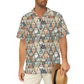 Diamond Cat Pattern Men's Short Sleeve Hawaiian Shirt Men's Hawaiian Shirt (New) animal Printed Offshore