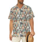 Diamond Cat Pattern Men's Short Sleeve Hawaiian Shirt Men's Hawaiian Shirt (New) animal Printed Offshore