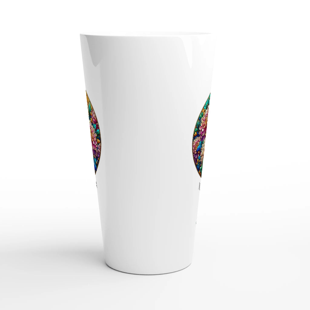 Stained Glass Birth Month Flowers - White Latte 17oz Ceramic Mug Personalised Latte Mug customise Globally Fulfilled Name Plants