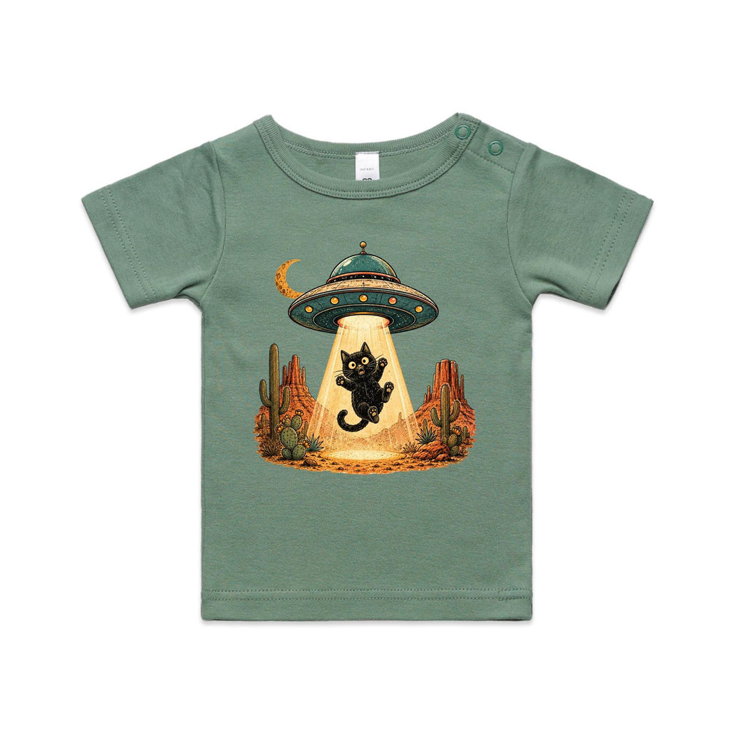 Black Cat Alien UFO Abduction AS Colour Baby T-shirt