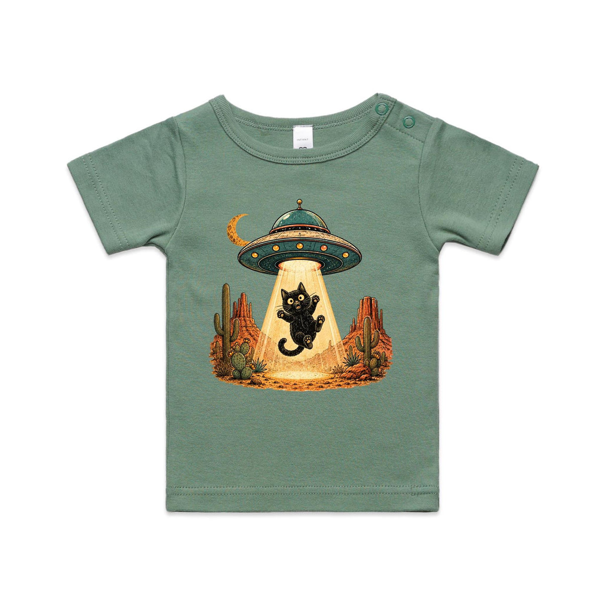 Black Cat Alien UFO Abduction AS Colour Baby T-shirt