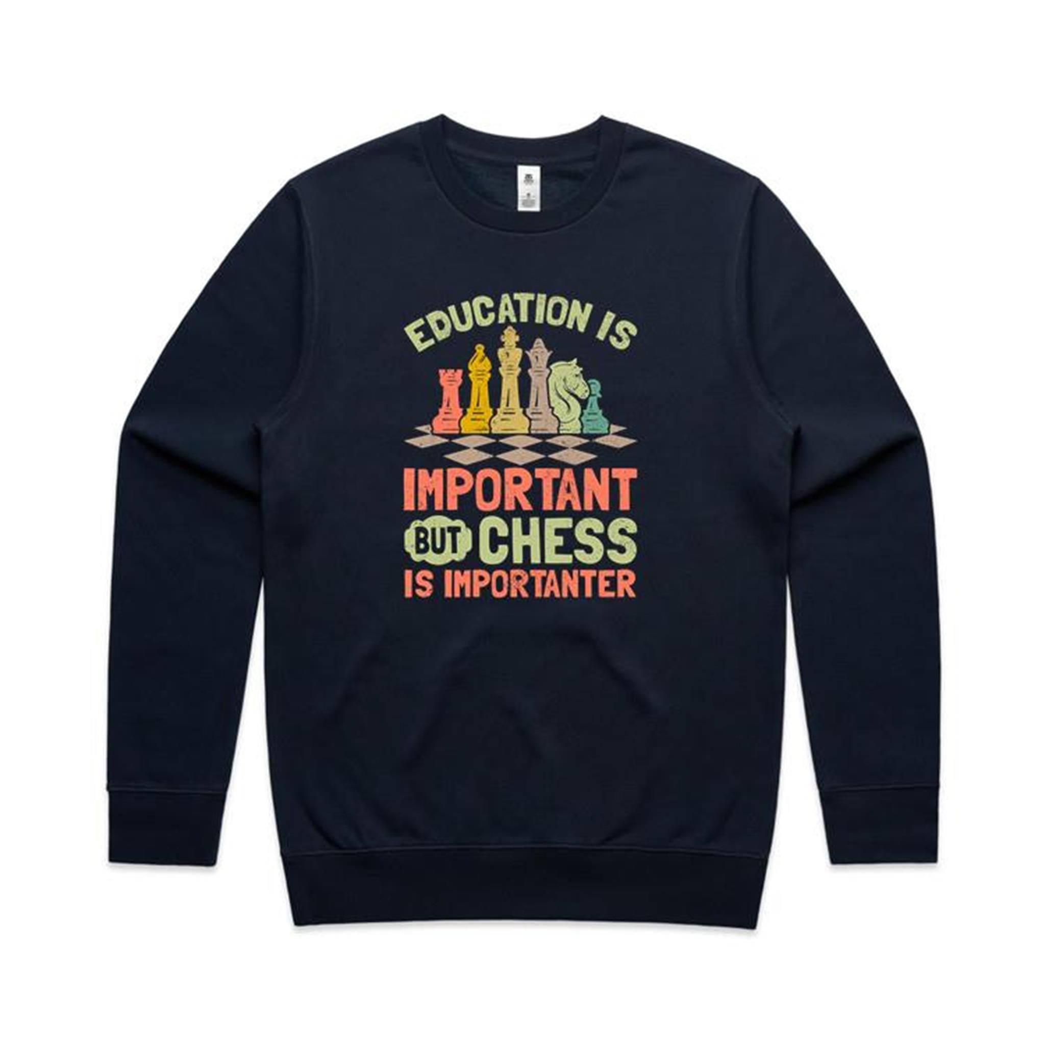 Chess And Education - AS Colour Stencil Crew Sweatshirt Navy Sweatshirt Chess Games Printed In Australia