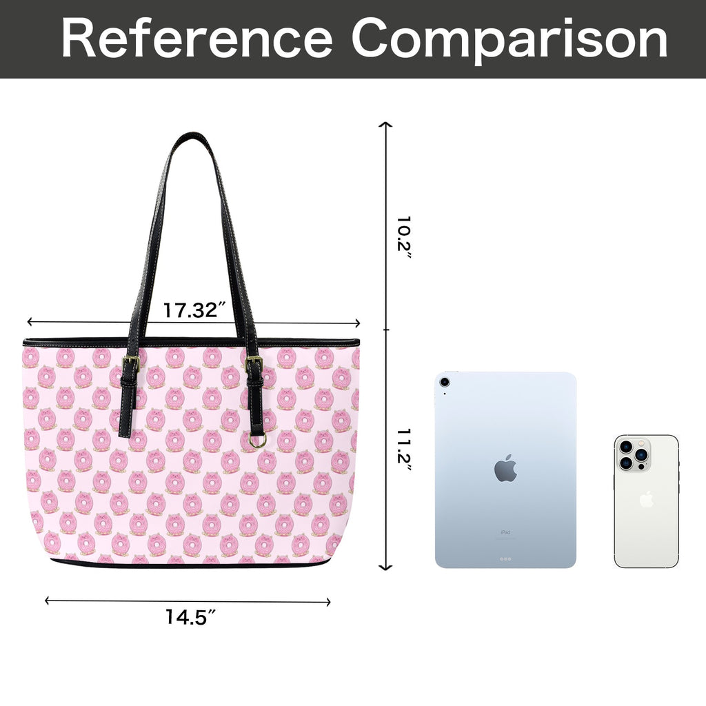 Cat Doughnuts PU Leather Tote Bag Large Leather Tote Bag-Large animal Food Printed Offshore
